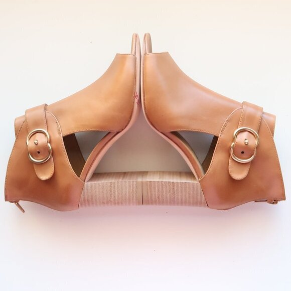 Vaneli Tan Leather Peep Toe Stacked Block Heel Bootie Shoes Ankle Boots Size 6 - Picture 11 of 16